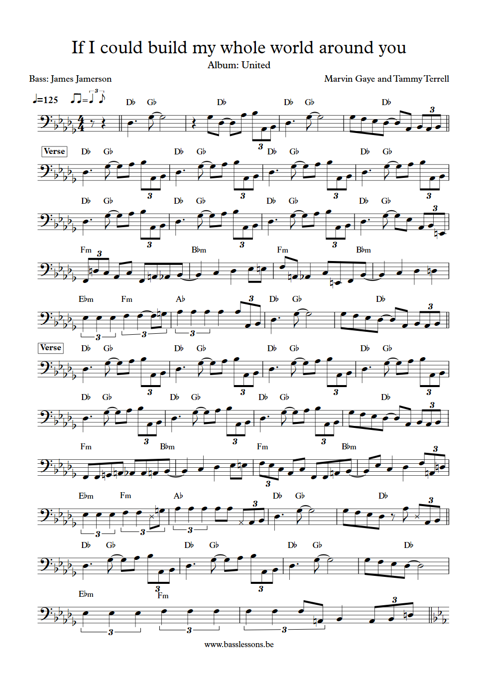 Marvin Gaye & Tammi Terrell - If I could build my whole world around you James Jamerson bass transcription