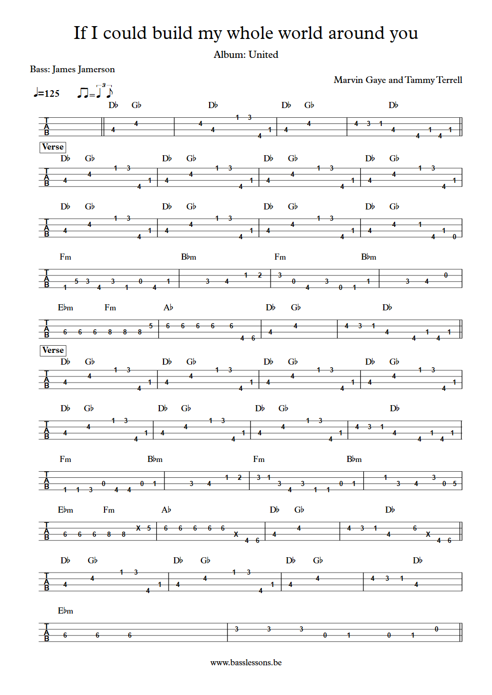 Marvin Gaye & Tammi Terrell - If I could build my whole world around you James Jamerson bass tab