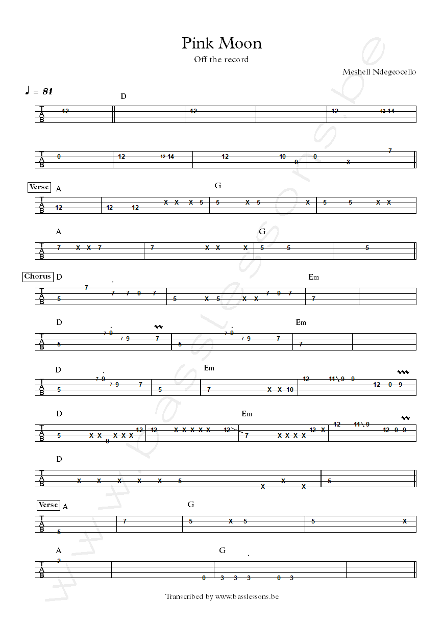 Meshell Ndegeocello pink moon bass tab