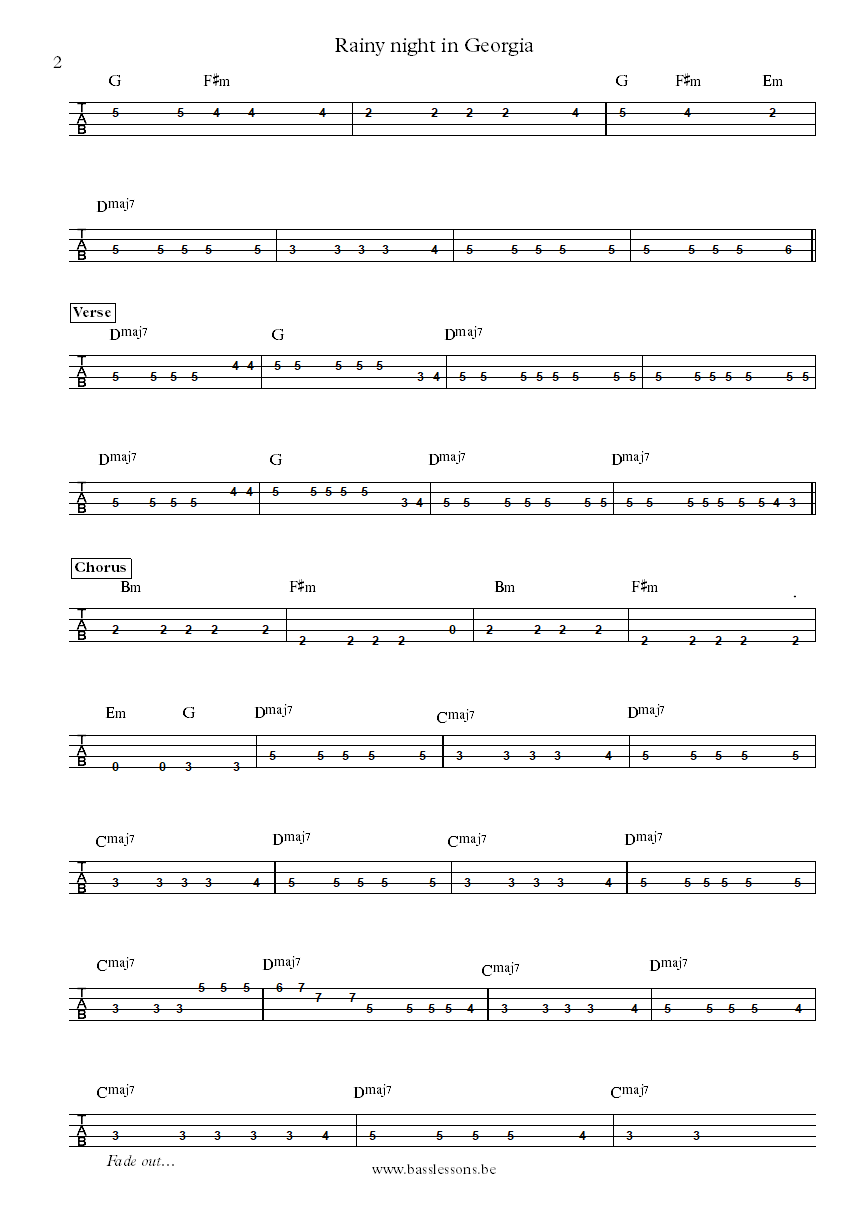 Tony Joe White Rainy night in Georgia bass tab part 2