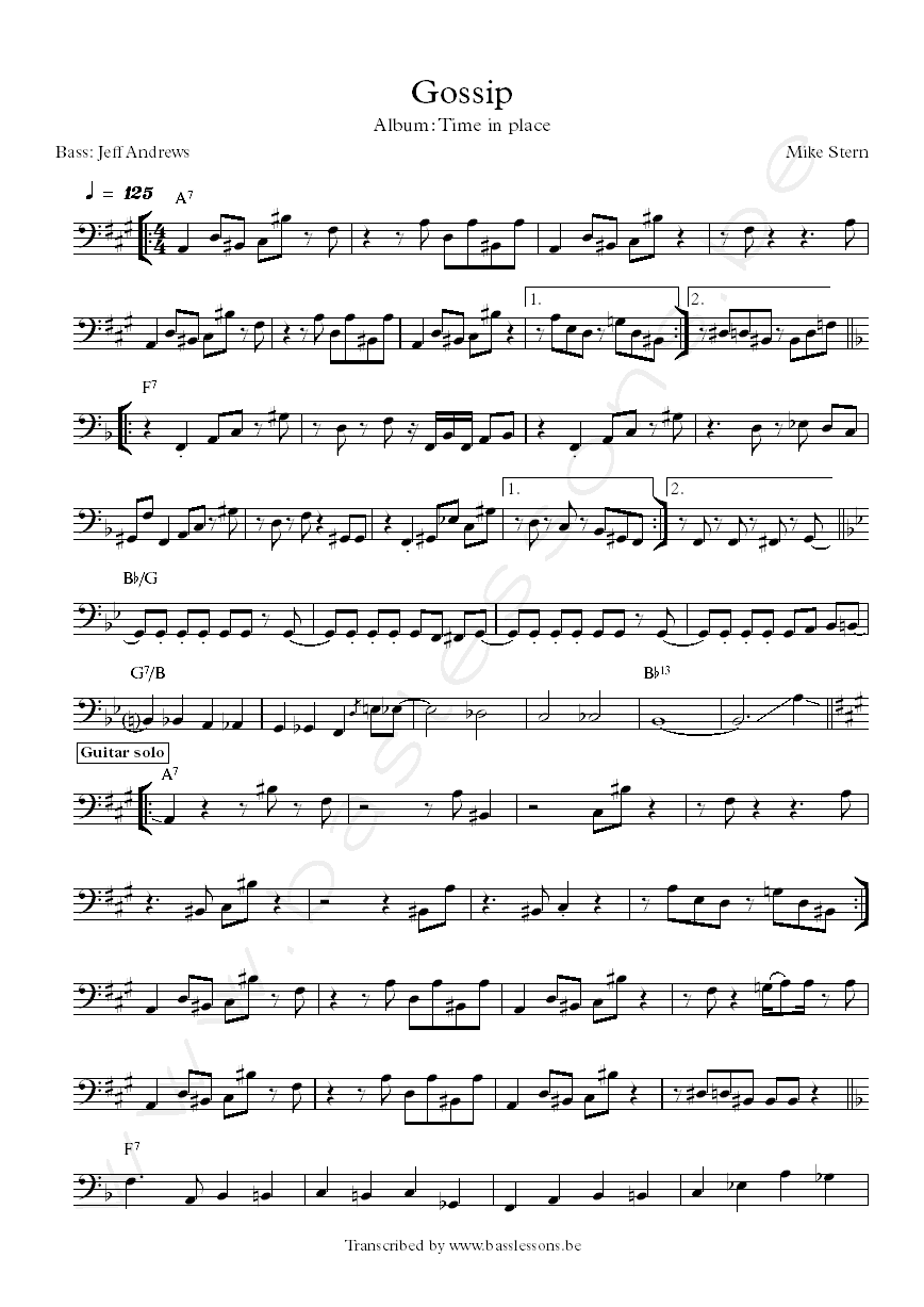 Mike stern jeff andrews gossip bass transcription