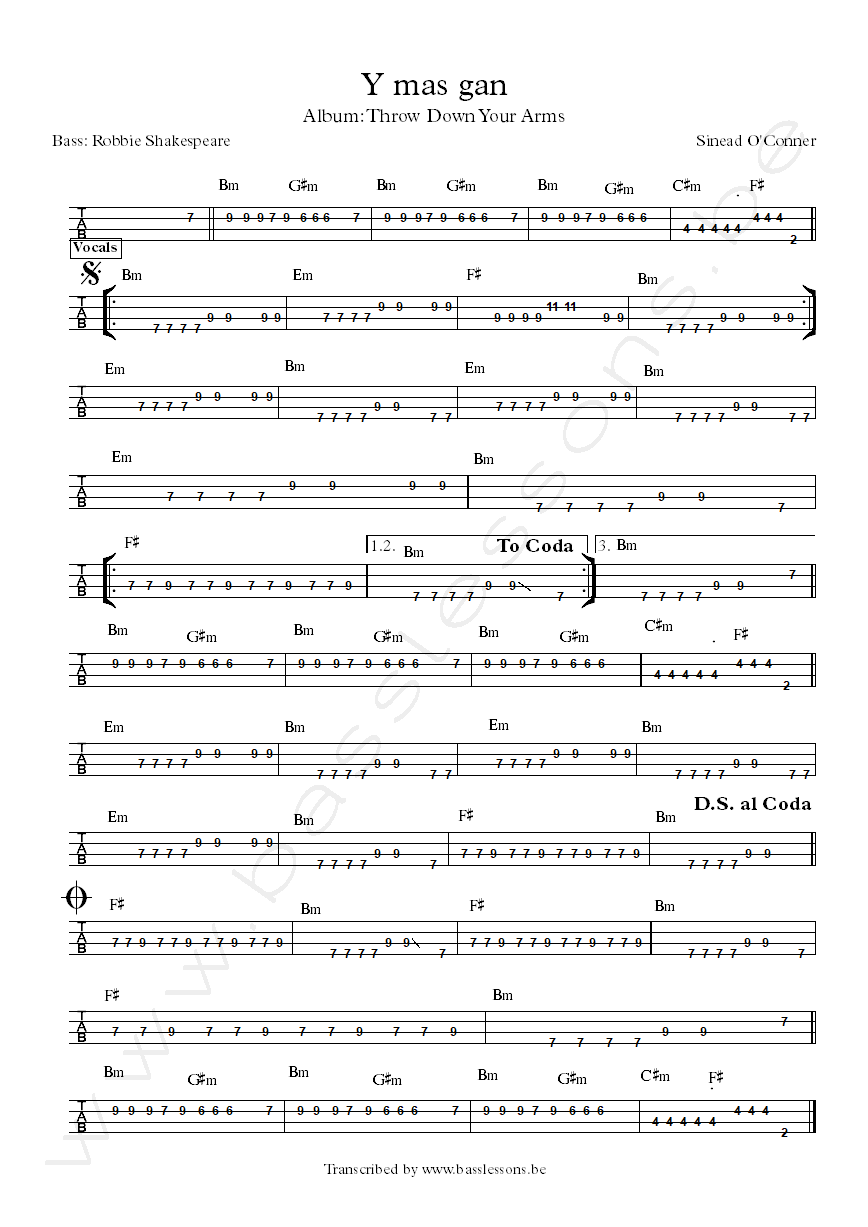 Sinead Oconnor y mas gan robbie shakespeare bass tab