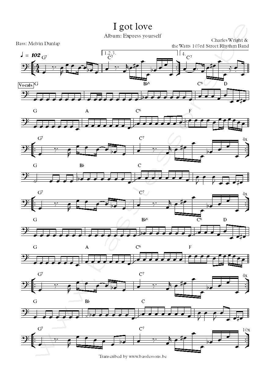 Charles Wright I got love bass transcription