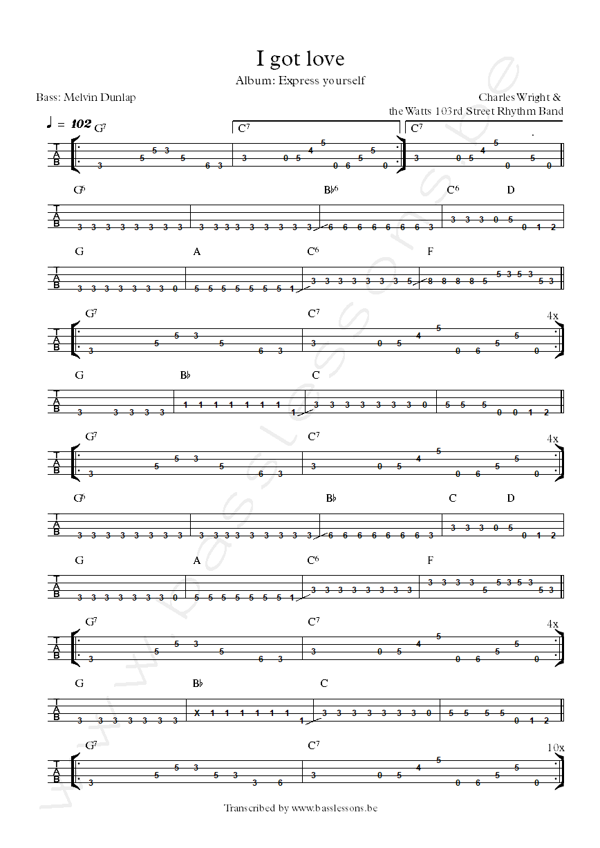 Charles Wright I got love bass tab