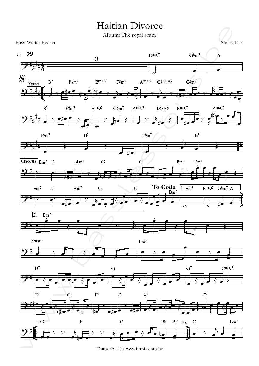 Steely dan haitian divorce walter becker bass transcription