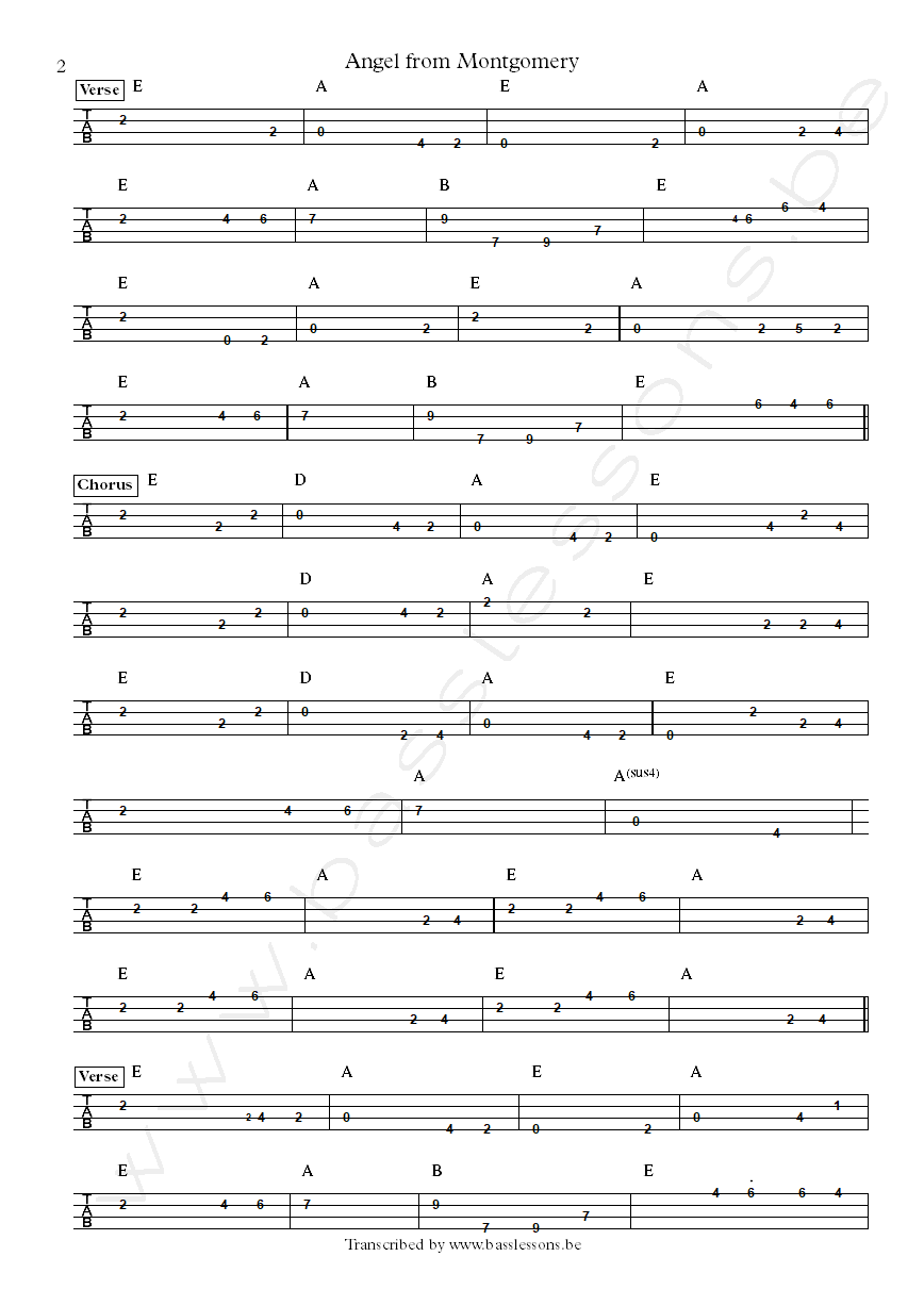 Bonnie Riatt Angel from Montgomery Bob Babbit bass tab part 2