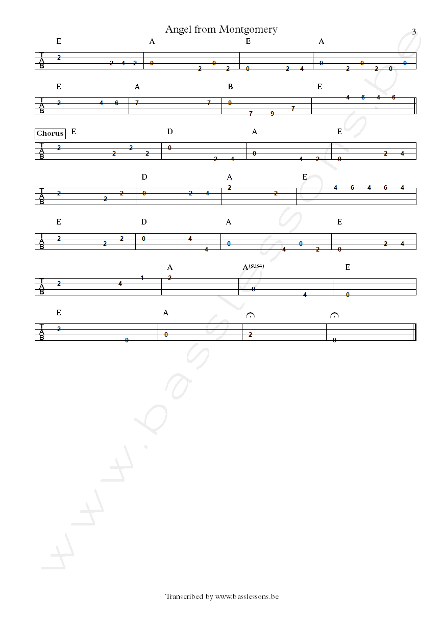 Bonnie Riatt Angel from Montgomery Bob Babbit bass tab part 3