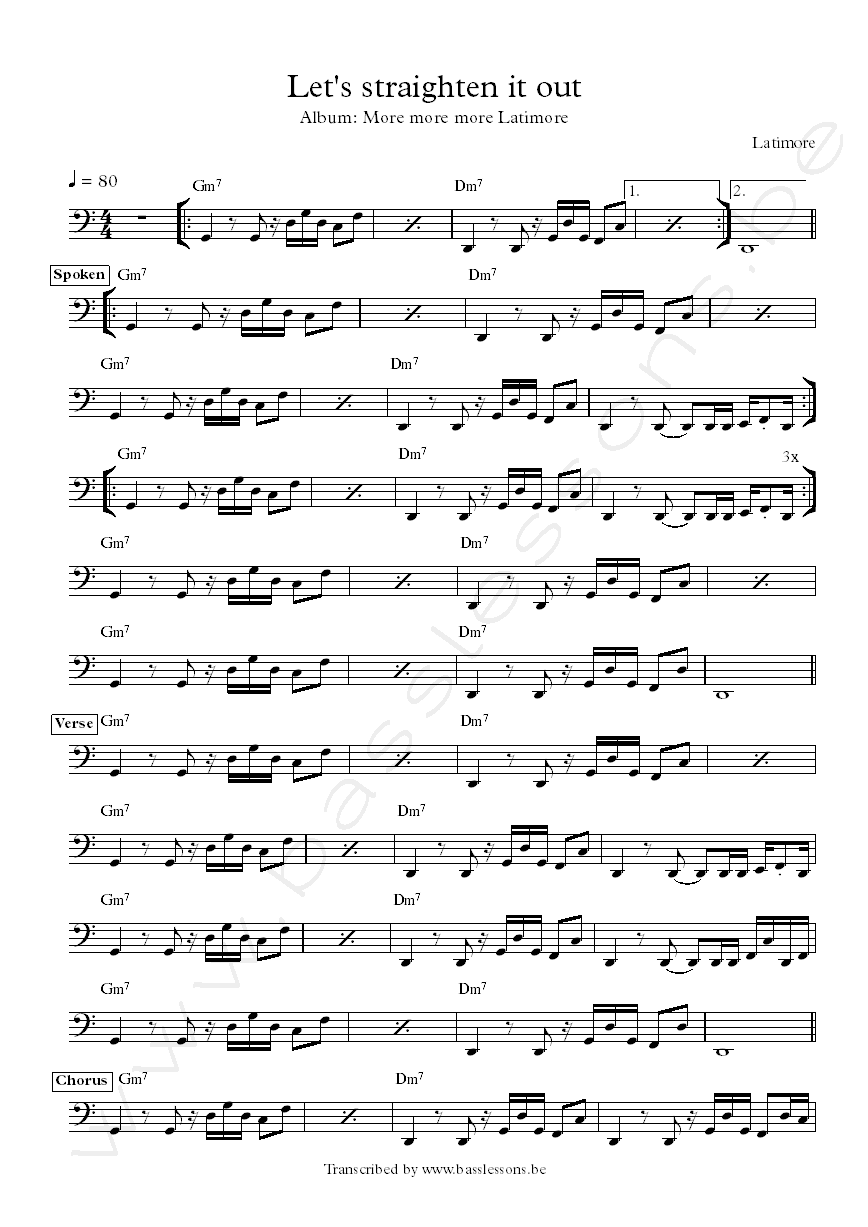 Latimore Let's Straighten It Out bass transcription