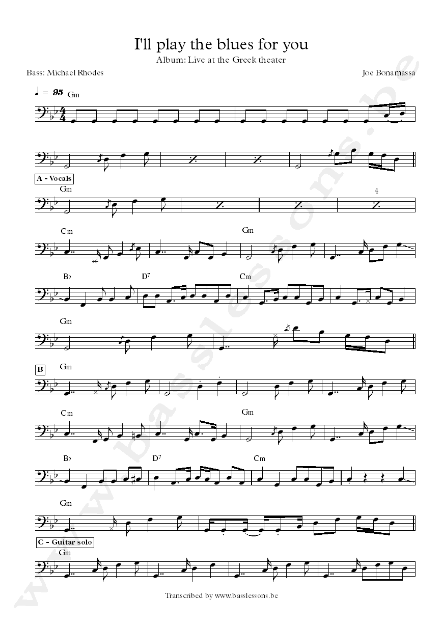 Joe Bonamassa Ill Play The Blues For You Michael Rhodes bass transcription