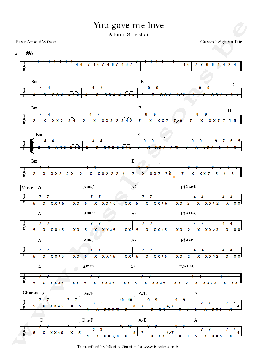 Crown heights affair you gave me love bass tab