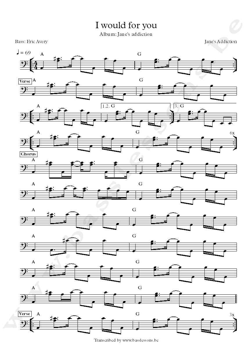Janes addiction I woulf dor you bass transcription
