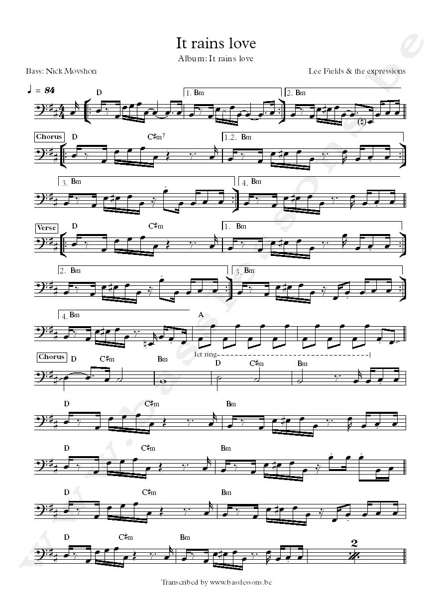 Lee Fields It rains love Nick Movshon bass transcription