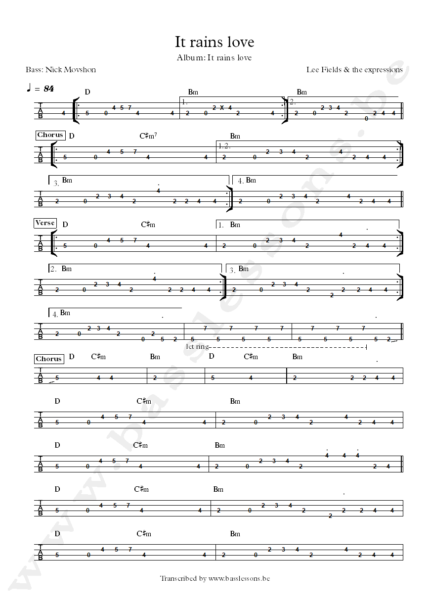 Lee Fields It rains love Nick Movshon bass tab