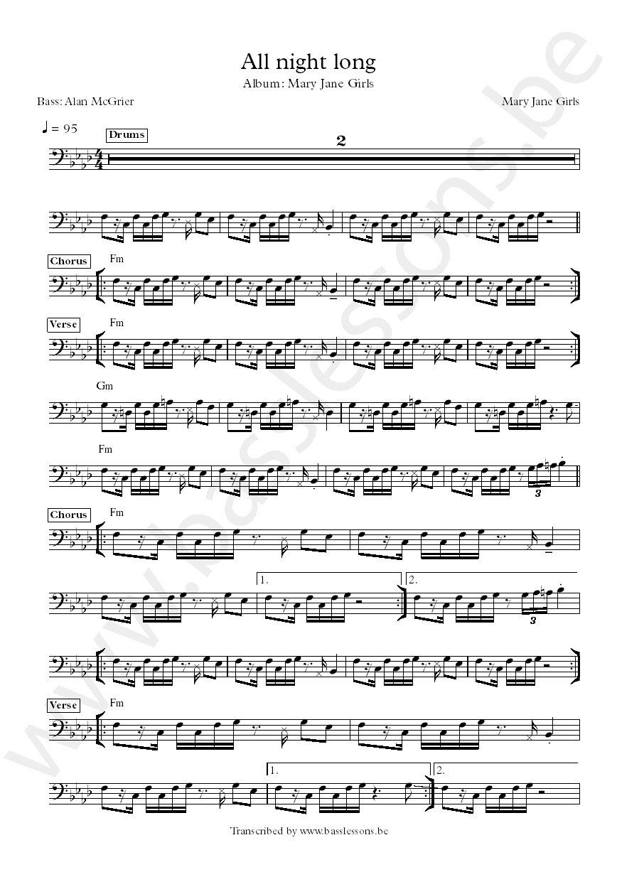 mary jane girls all night long bass transcription