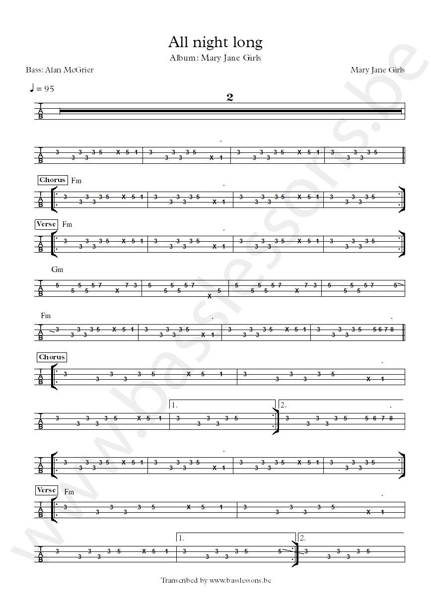 mary jane girls all night long bass tab