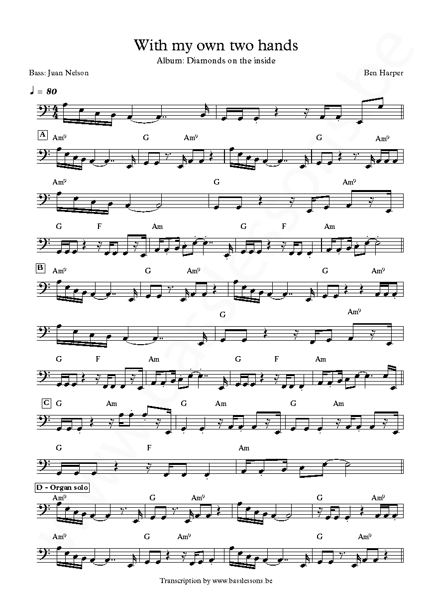 Ben Harper With my own two hands Juan Nelson bass transcription