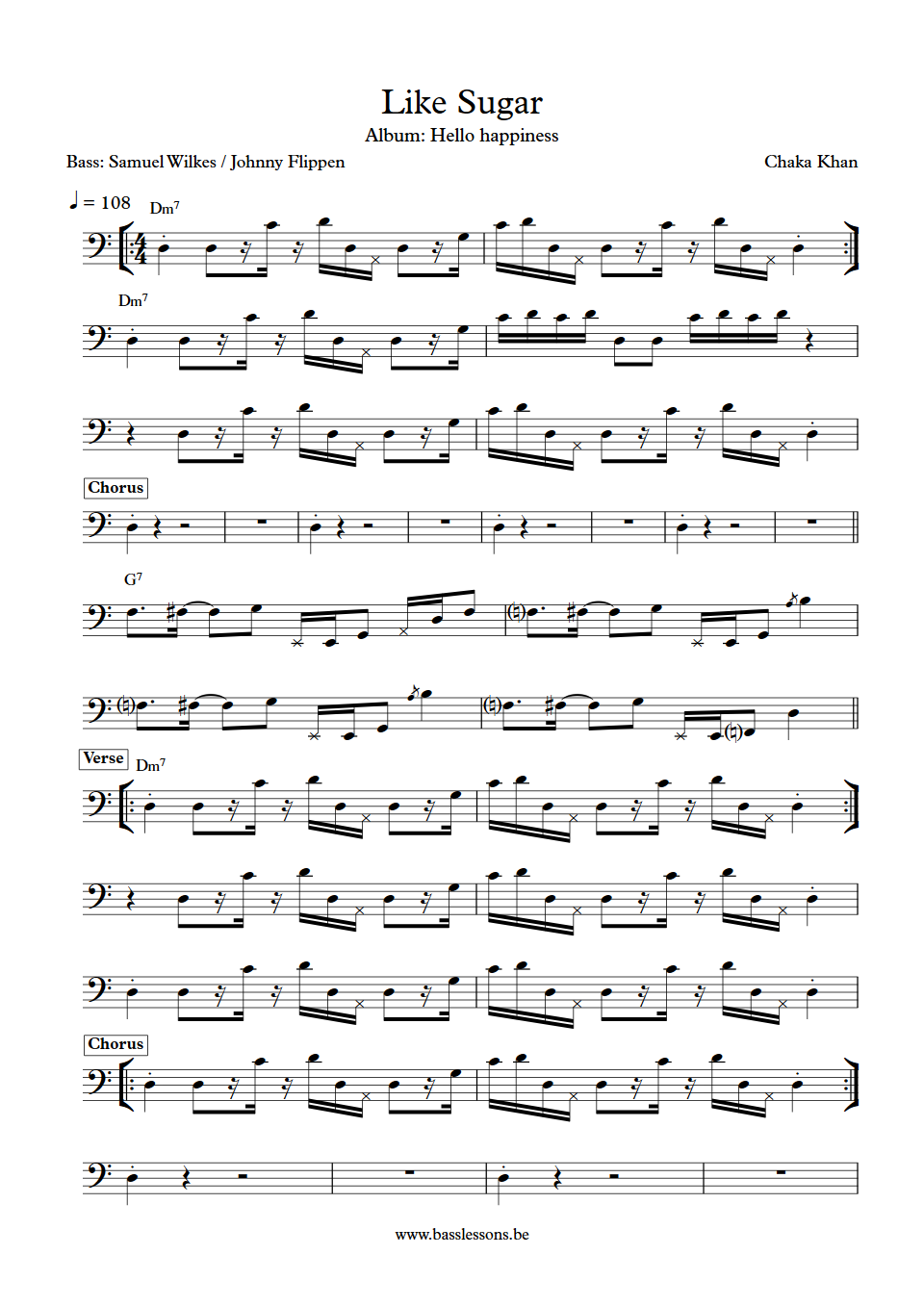 Chaka Khan Like sugar bass transcription