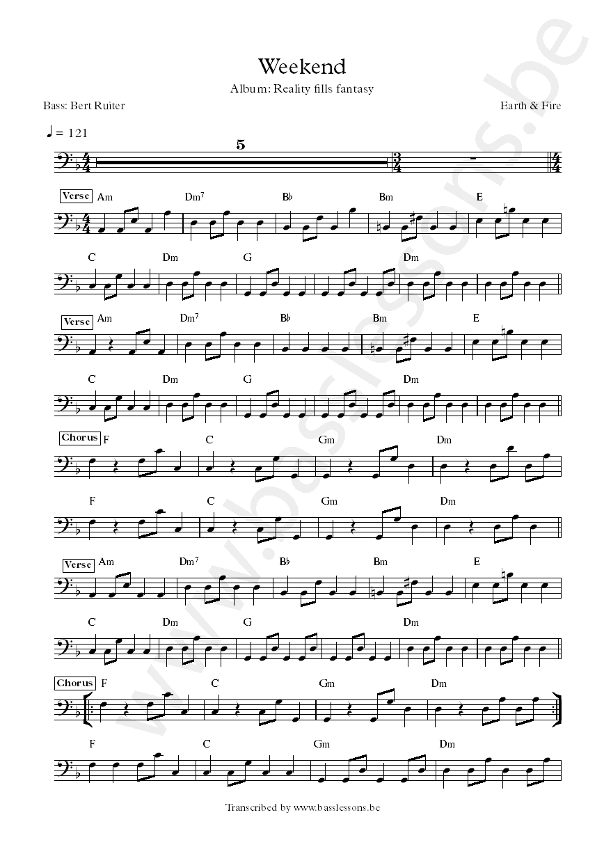 earth and fire weekend bass transcription