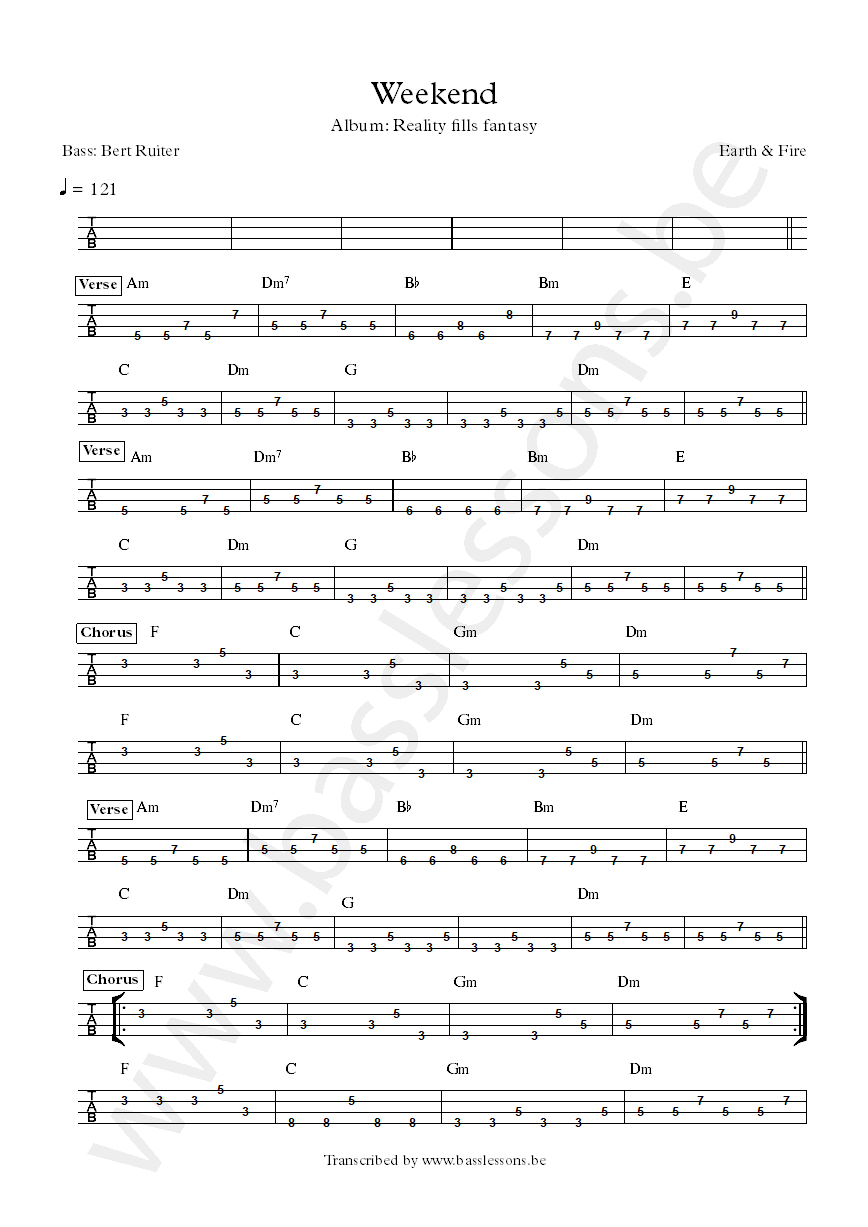 earth and fire weekend bass tab