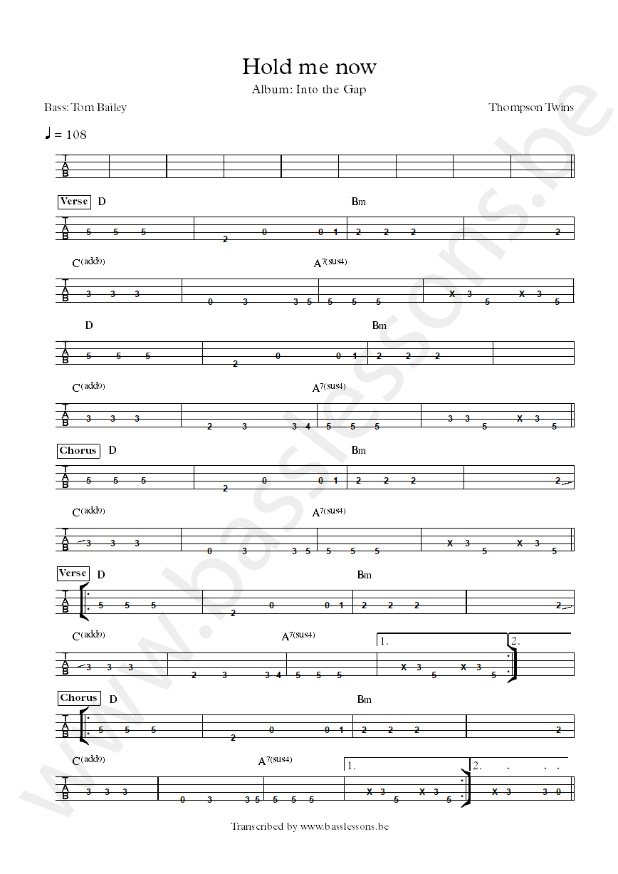 Thompson twins hold me now bass tab