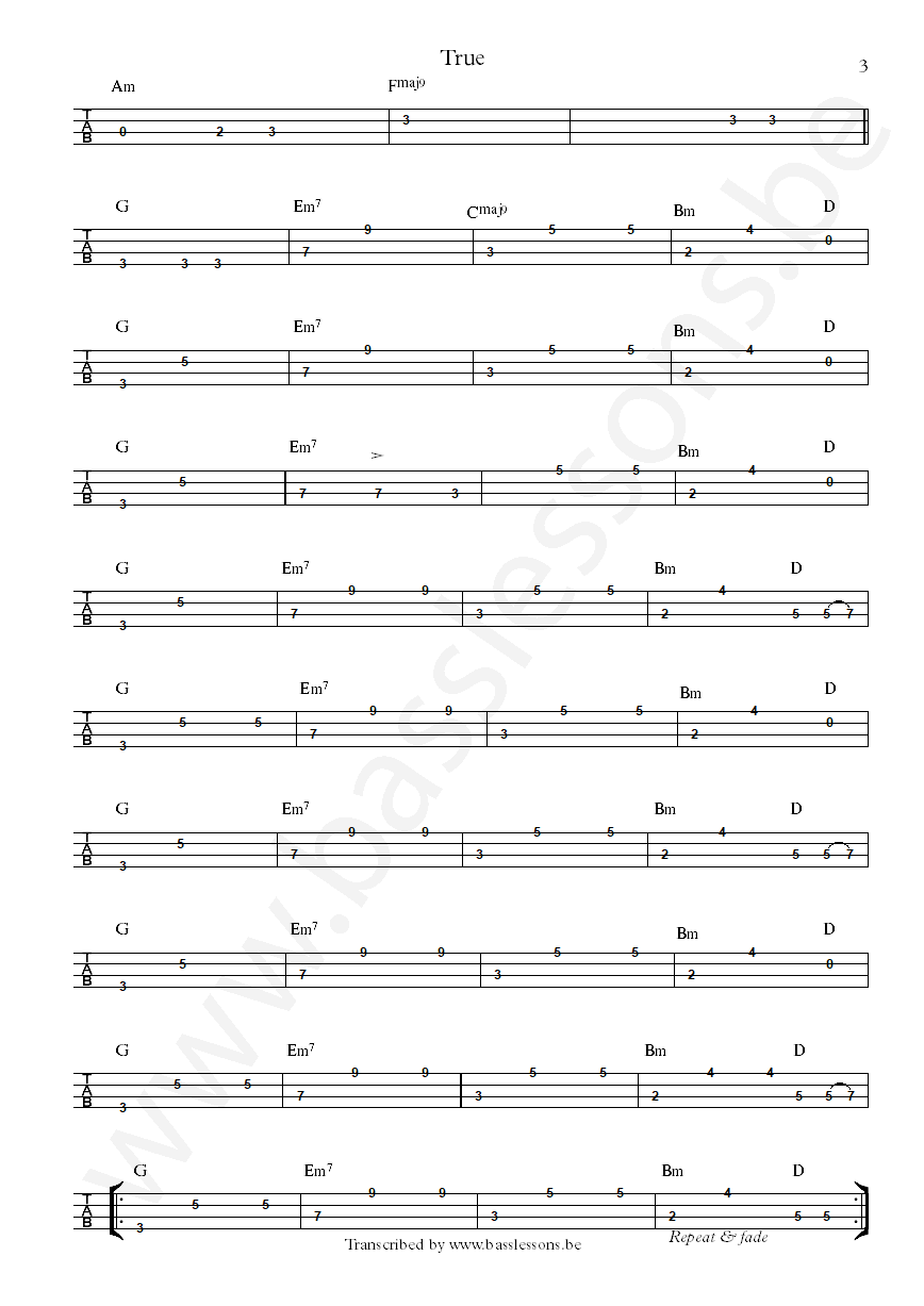 Spandau ballet true bass tab part 3