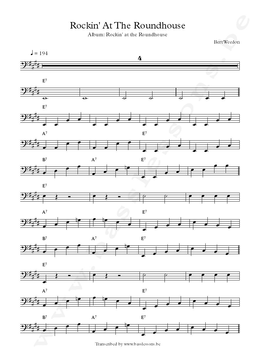 Rockin At The Roundhouse bass transcription