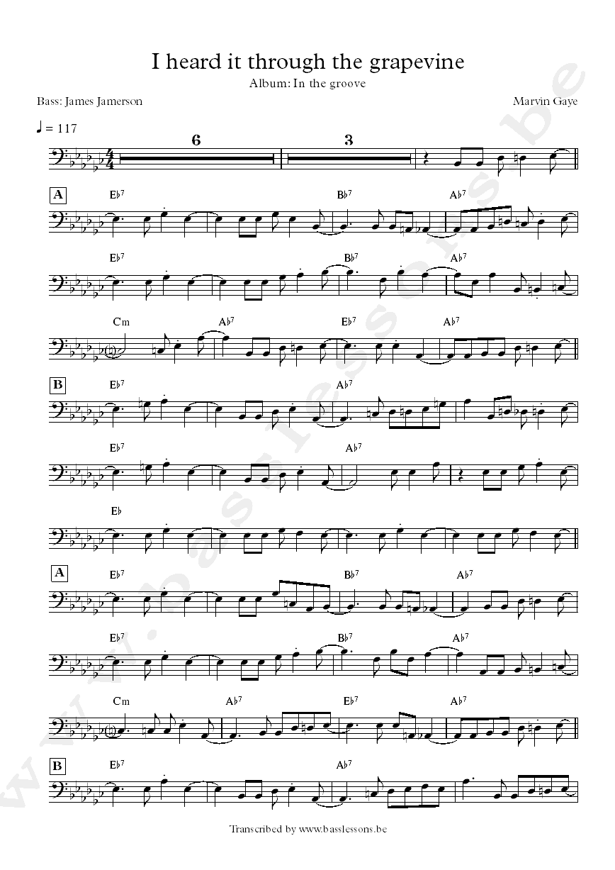 James Jamerson I heard it through the grapevine bass transcription