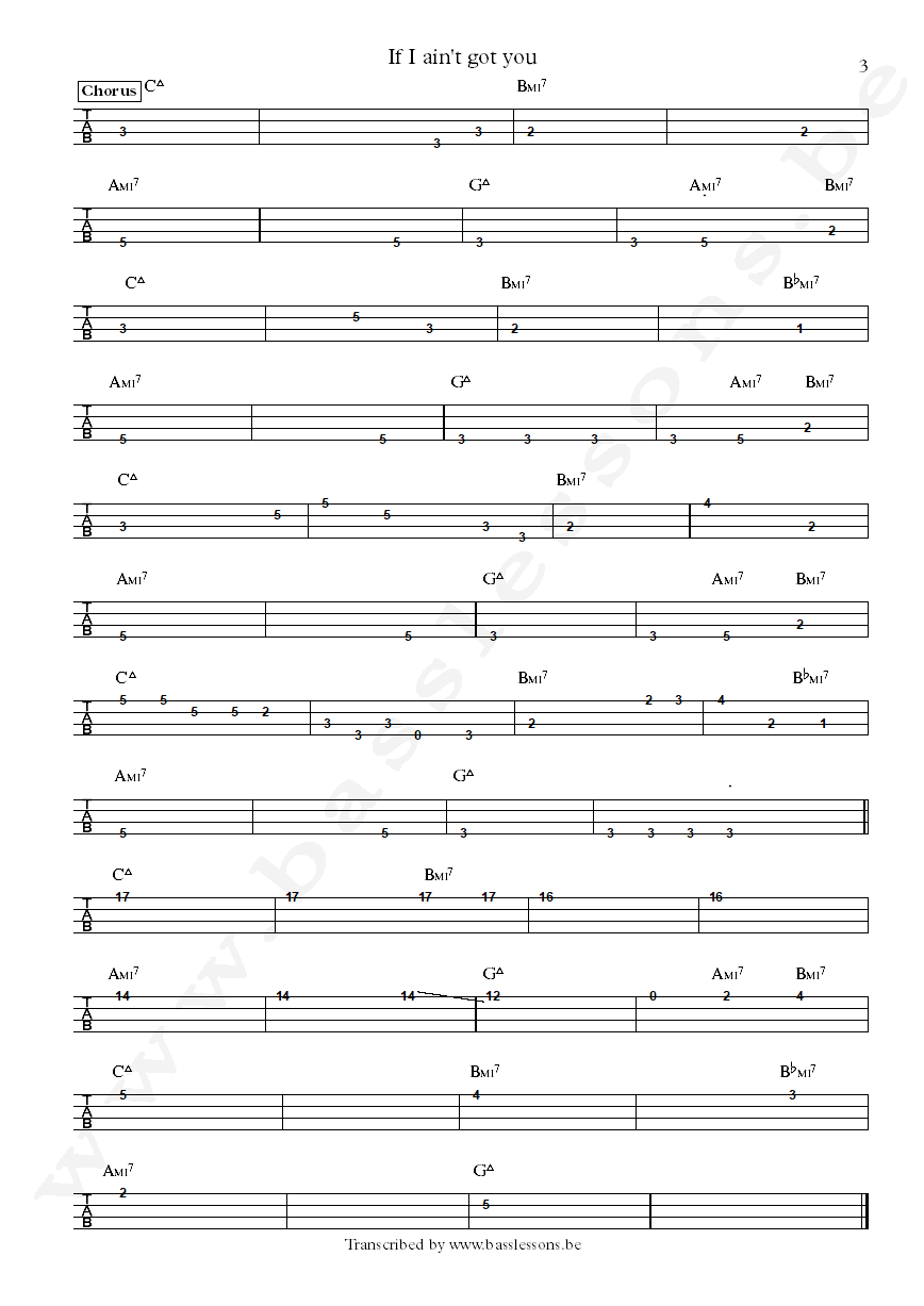 Alicia Keys If I aint got you bass tab part 3