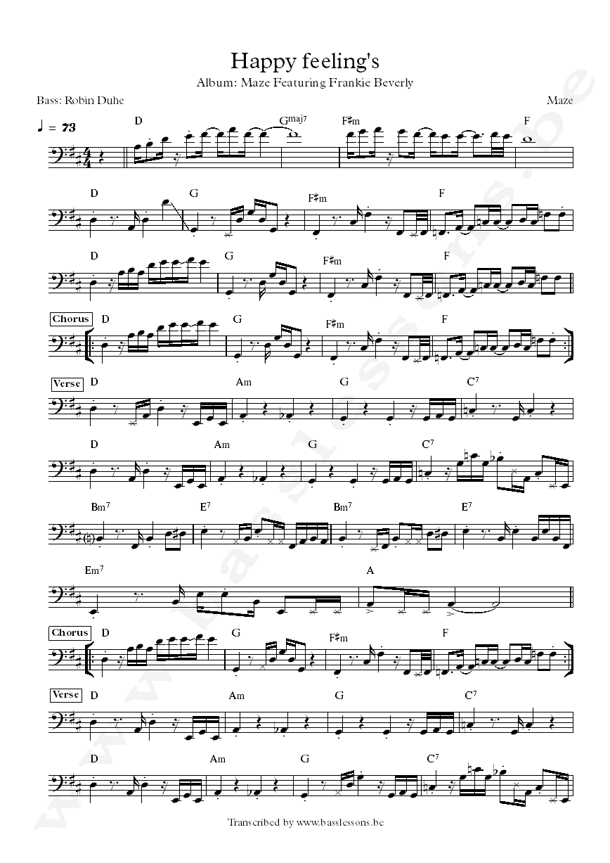 Maze happy feelings bass transcription