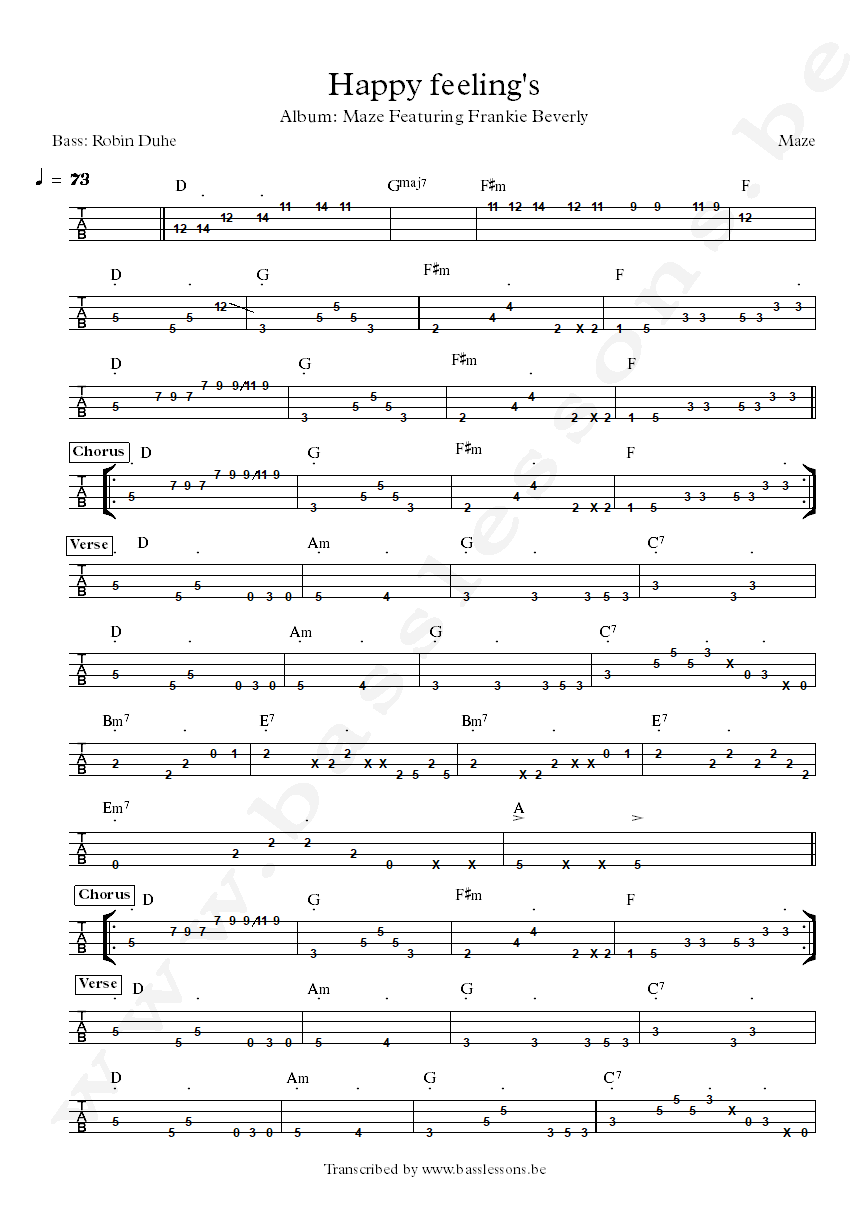 Maze happy feelings bass tab