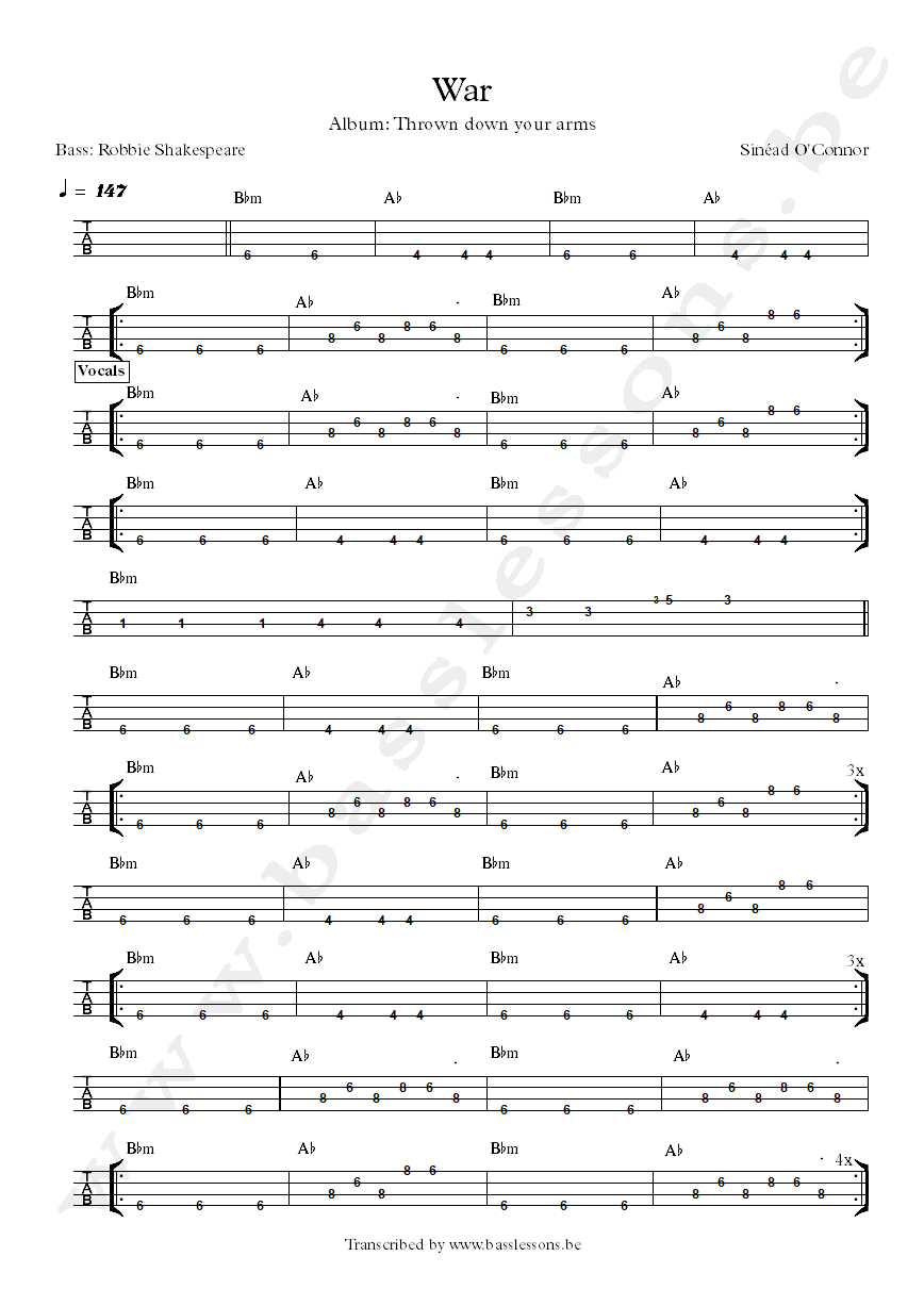 Sinead OConnor war Robbie Shakespeare bass tab