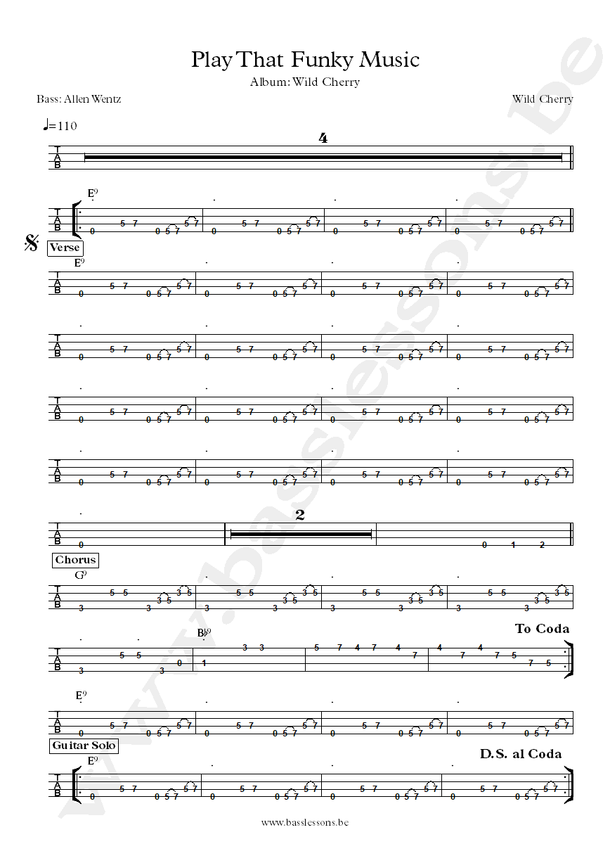 Wild Cherry Play That Funky Music Allen Wentz Bass tab
