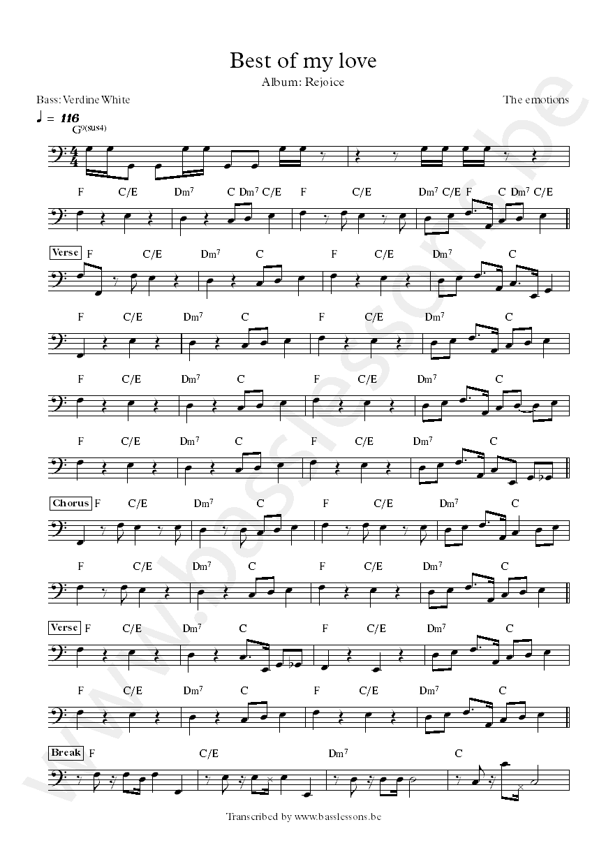 The emotions best of my love Verdine White bass transcription