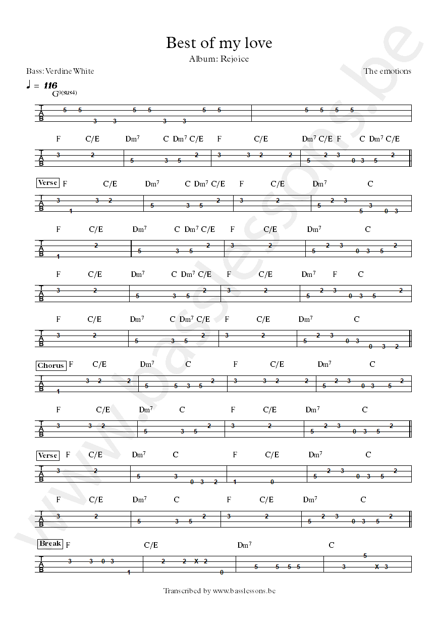 The emotions best of my love Verdine White bass tab