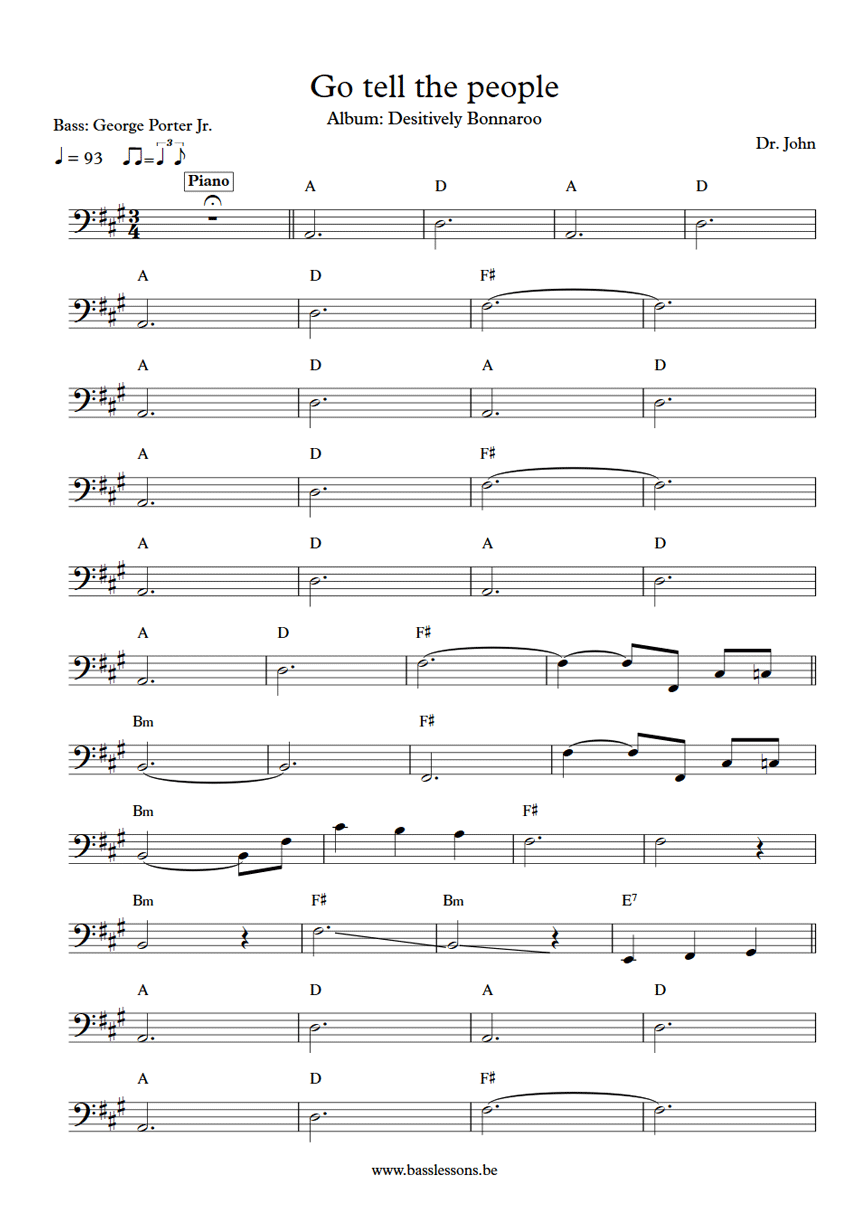 Dr John go tell the people George Porter Jr bass transcription