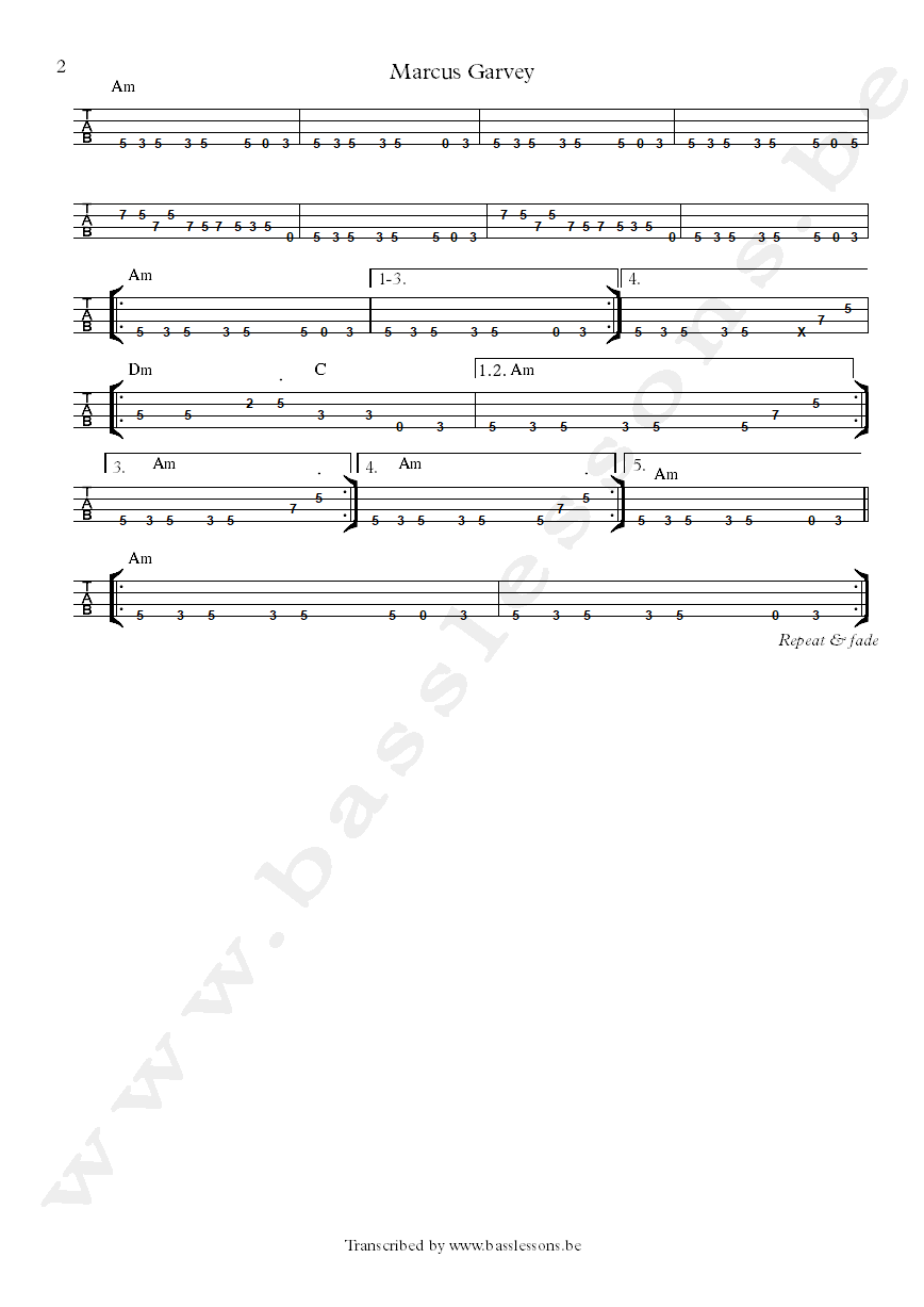 Marcus Garvey bass tab Robbie Shakespeare part 2