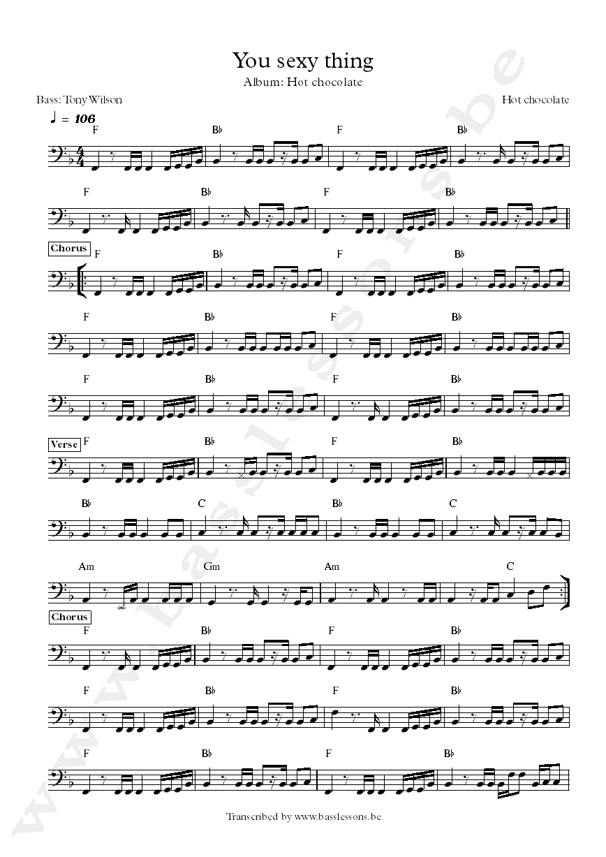 Hot Chocolate You sexy thing bass transcription