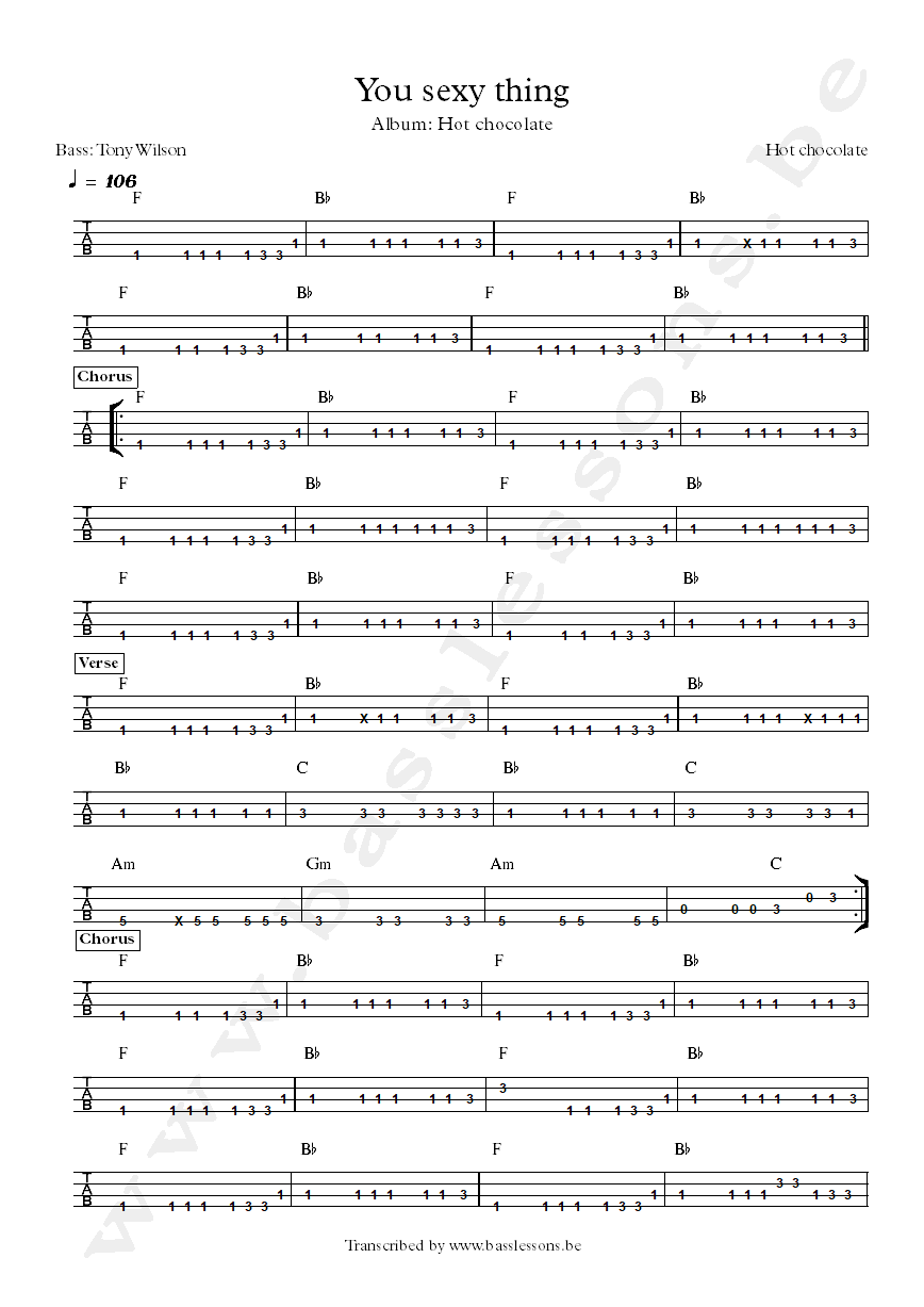Hot Chocolate You sexy thing bass tab