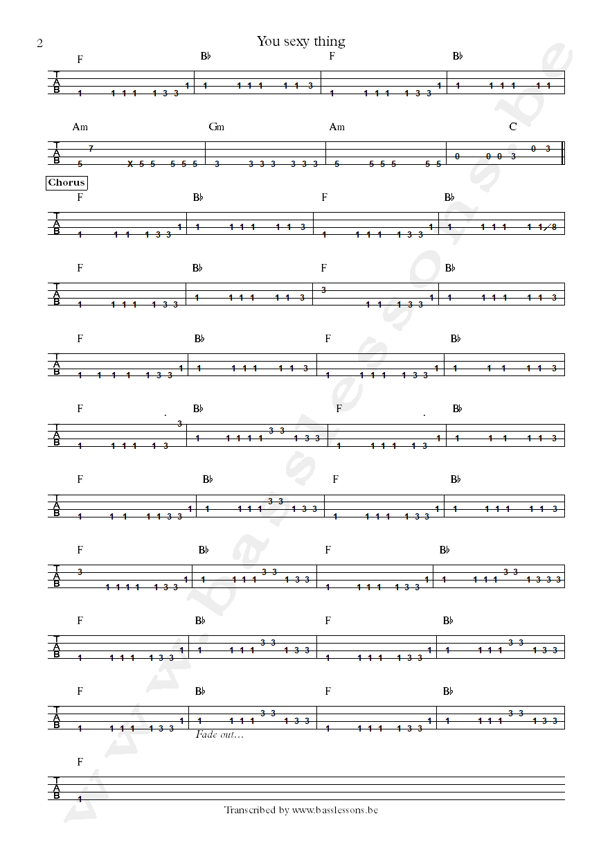 Hot Chocolate You sexy thing bass tab part 2