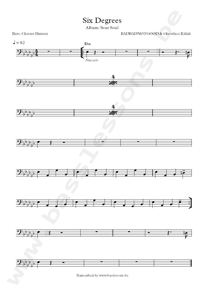 BADBADNOTGOOD and Ghostface Killah six degrees bass transcription