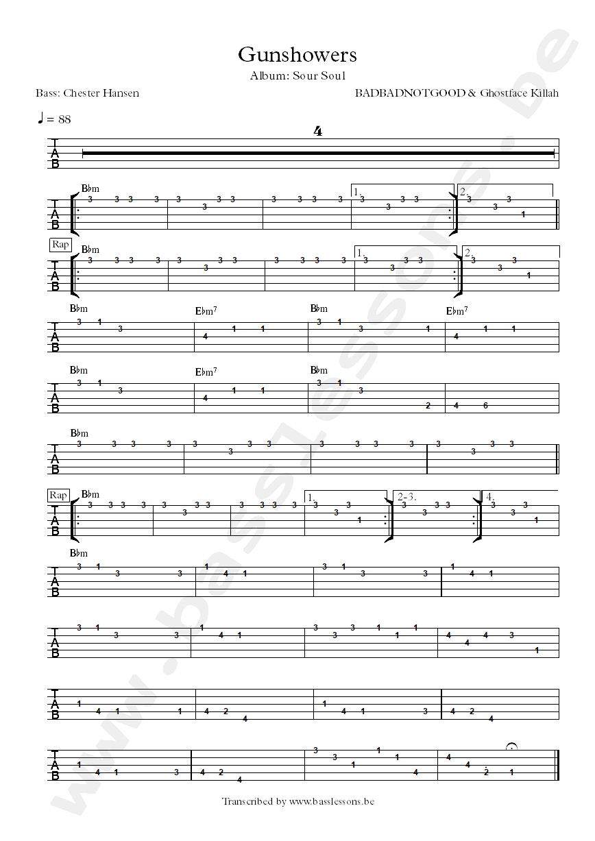 BADBADNOTGOOD and Ghostface Killah gunshowers bass tab