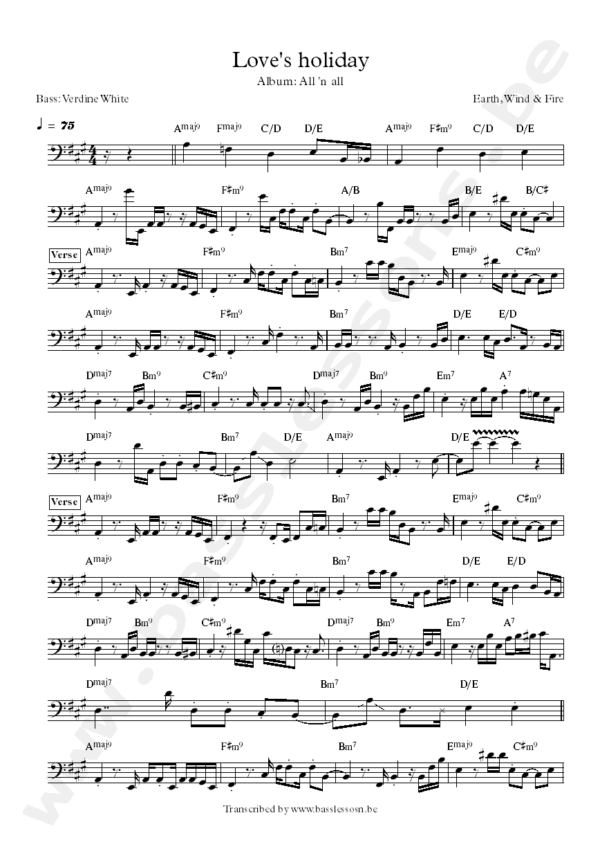 Earth, wind and Fire loves holiday verdine white bass transcription