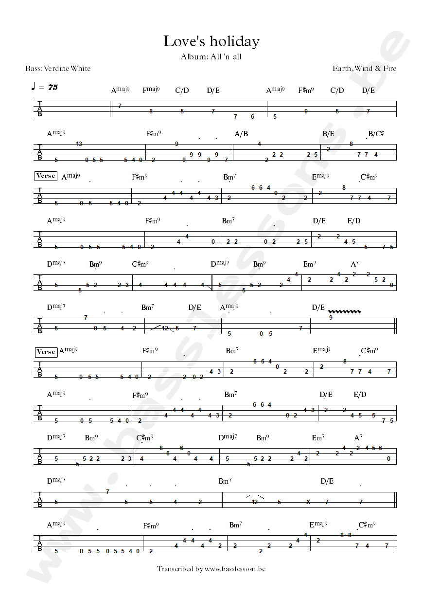 Earth, wind and Fire loves holiday verdine white bass tab