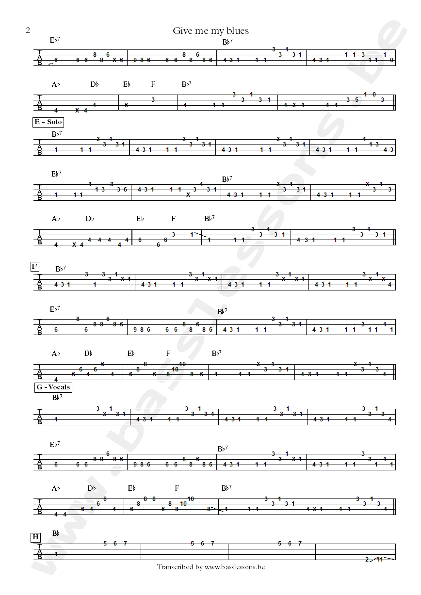 Albert Collins Give me my blues bass tab part 2