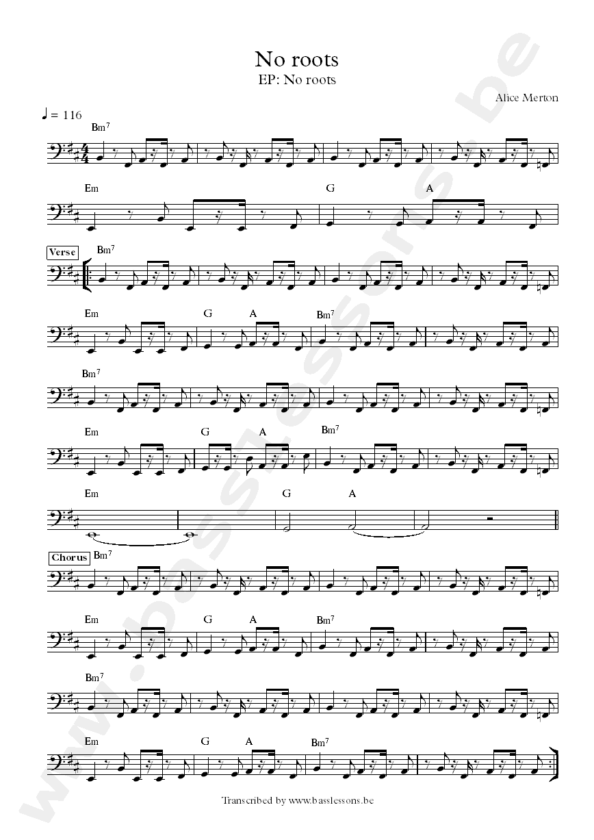 Alice Merton no roots bass transcription