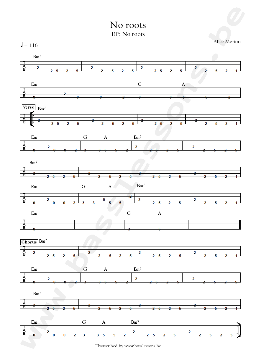 Alice Merton no roots bass tab