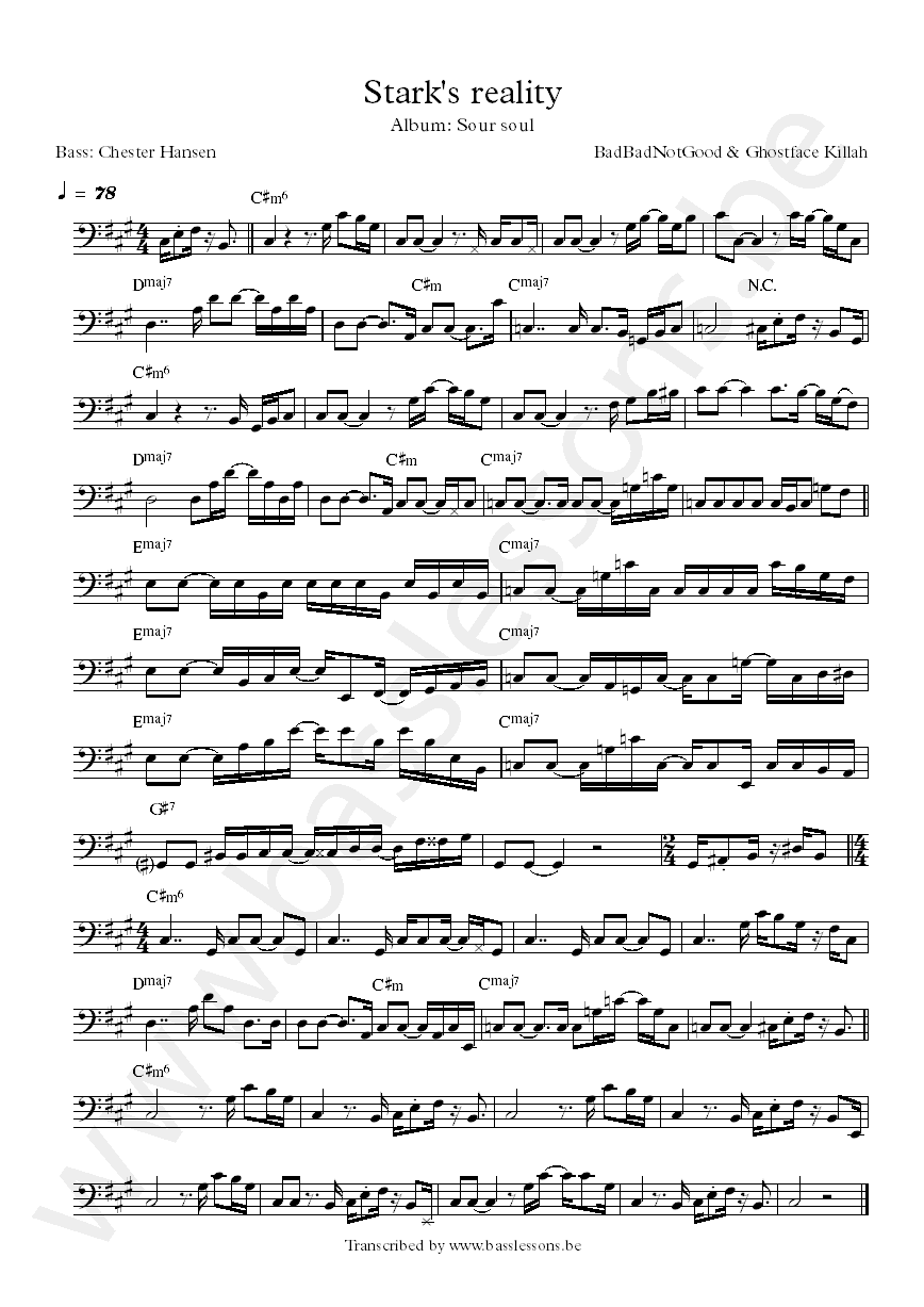 BADBADNOTGOOD Ghostface Killah starks reality bass transcription