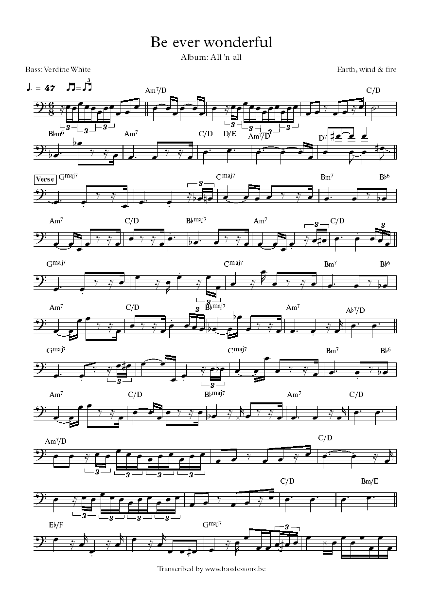 Earth, wind & fire Be ever wonderful Verdine White bass transcription
