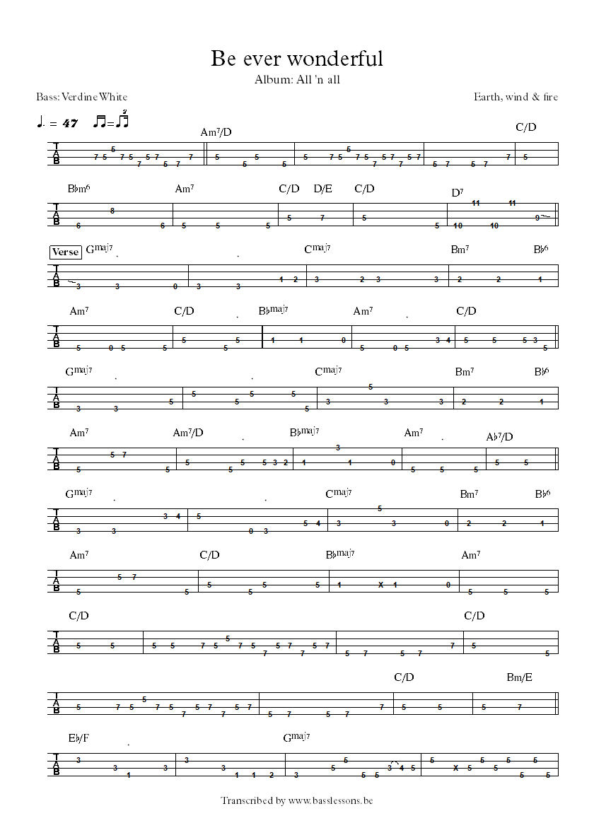 Earth, wind & fire Be ever wonderful Verdine White bass tab