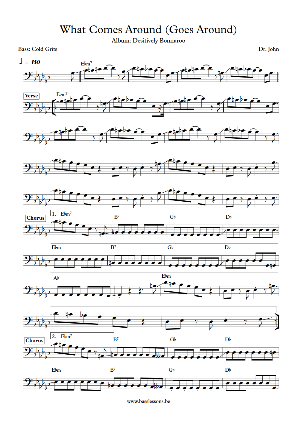 Dr John What Goes Around Comes Around bass transcription